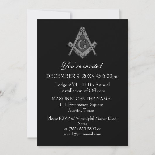 Freemason Masonry Black Masonic Einladung (Vorderseite)