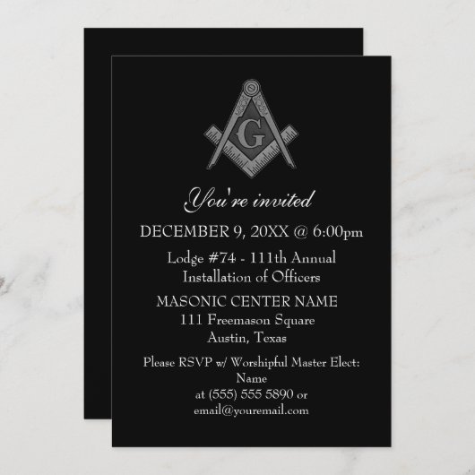 Freemason Masonry Black Masonic Einladung (Vorne/Hinten)
