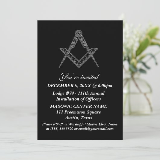 Freemason Masonry Black Masonic Einladung (Stehend Vorderseite)