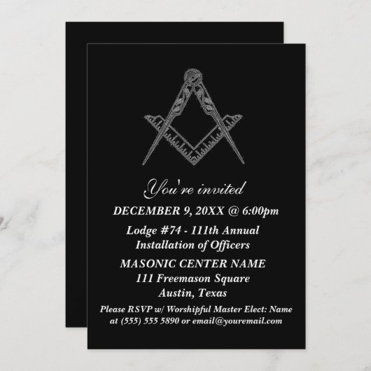 Freemason Masonry Black Masonic Einladung (Vorne/Hinten)