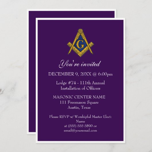 Freemason Masonry Black Masonic Lila Einladung (Vorne/Hinten)