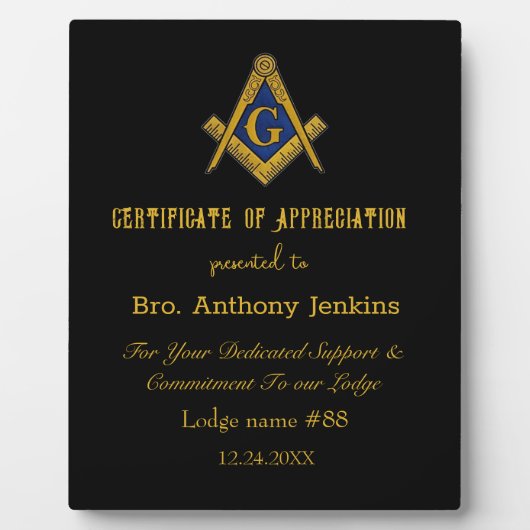 Freemason Master Mason Lodge Mauerwerk Fotoplatte (Vorderseite)