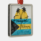 Freeport Bahamas Flag Palm Tree Sunset Souvenirs Ornament Aus Metall (Rechts)