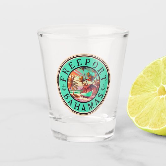 Freeport Bahamas Sunset Travel Souvenir 1950s Schnapsglas (Vorderseite)