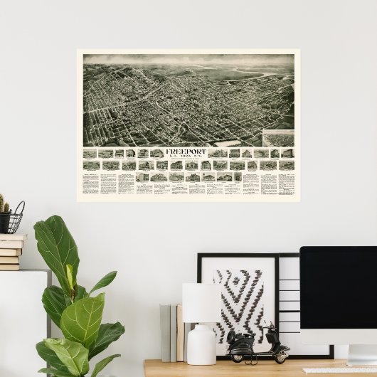 Freeport, NY Panoramic Map - 1925 Poster (Heimbüro)