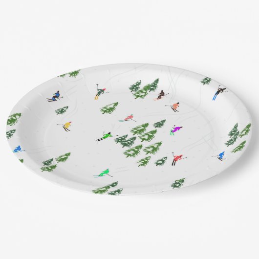 Freeride Alpine Skiern Skifahren Party Pappteller (Schrägansicht)