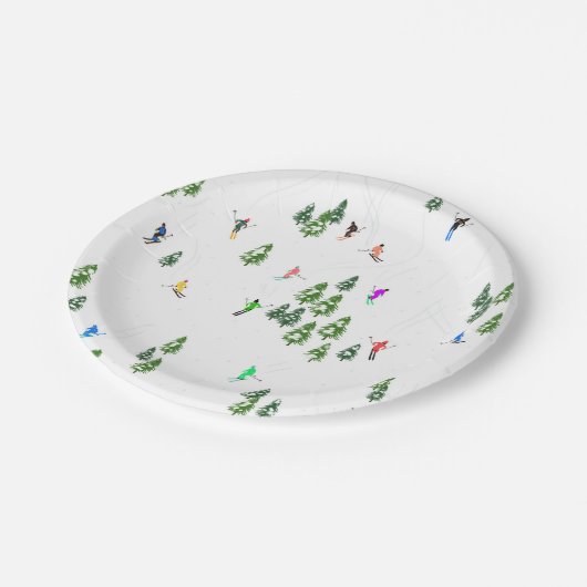 Freeride Alpine Skiern Skifahren Party Pappteller (Schrägansicht)