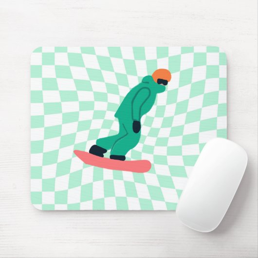 Freeride Snowboarder Cartoon Checkered Mousepad (Mit Mouse)