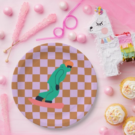 Freeride Snowboarder Green Anzug Checkered Pappteller (Party)