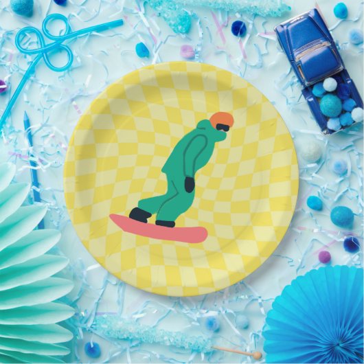 Freeride Snowboarder Grüner Anzug Gelb Pappteller (Party)