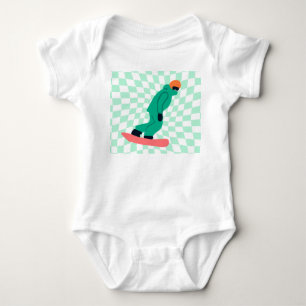 Freeride Snowboarder in grünem Anzug Checkered Baby Strampler