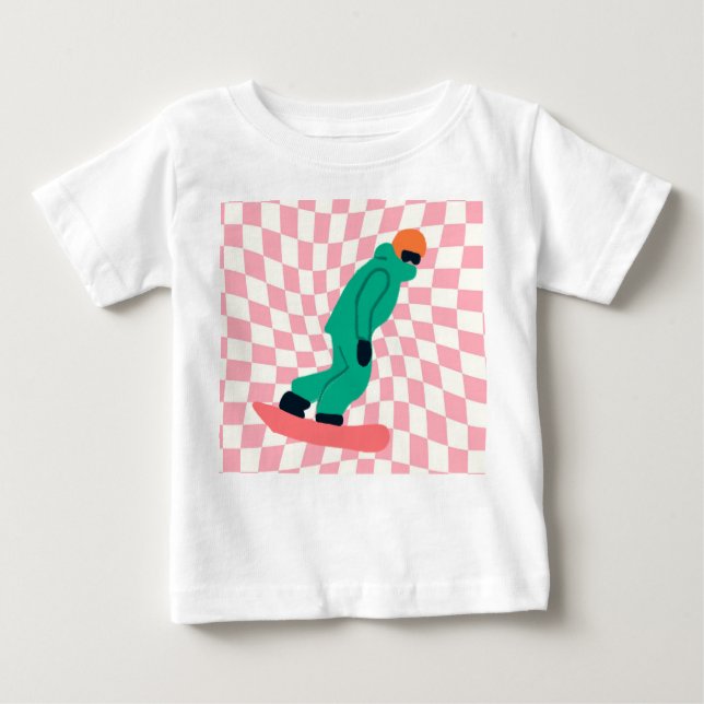 Freeride Snowboarder in grünem Anzug Checkered Baby T-shirt (Vorderseite)