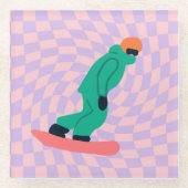 Freeride Snowboarder in grünem Anzug Checkered Glasuntersetzer (Vorderseite)