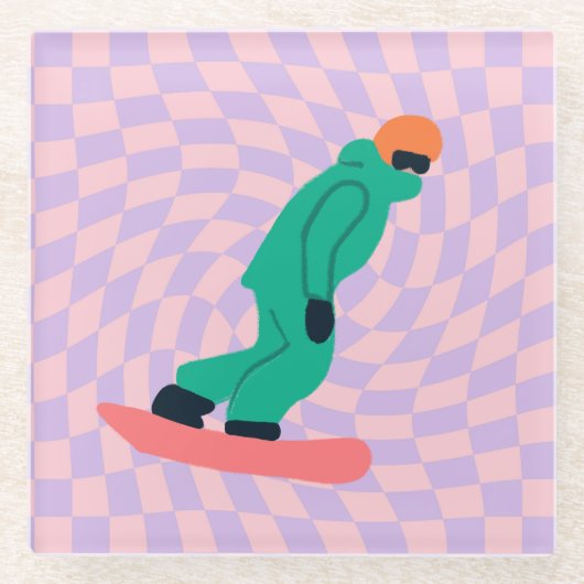 Freeride Snowboarder in grünem Anzug Checkered Glasuntersetzer (Vorderseite)