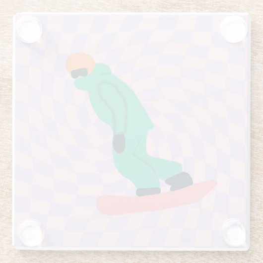 Freeride Snowboarder in grünem Anzug Checkered Glasuntersetzer (Rückseite)