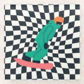 Freeride Snowboarder in grünem Anzug Checkered Glasuntersetzer (Vorderseite)
