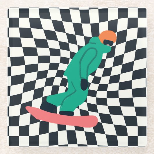 Freeride Snowboarder in grünem Anzug Checkered Glasuntersetzer (Vorderseite)