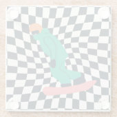 Freeride Snowboarder in grünem Anzug Checkered Glasuntersetzer (Rückseite)