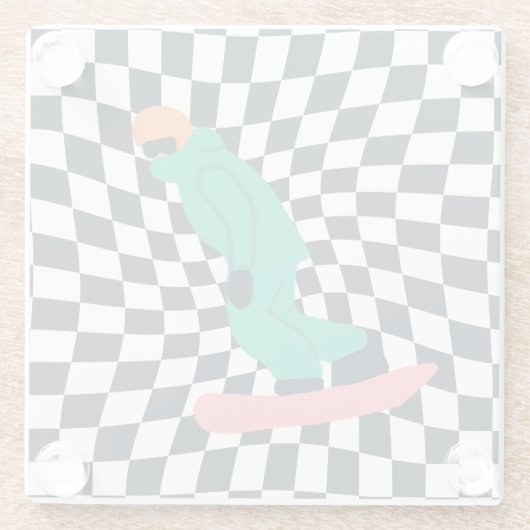 Freeride Snowboarder in grünem Anzug Checkered Glasuntersetzer (Rückseite)