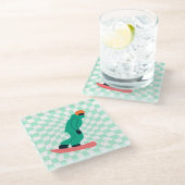 Freeride Snowboarder in grünem Anzug Checkered Glasuntersetzer (Schrägansicht)