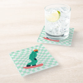 Freeride Snowboarder in grünem Anzug Checkered Glasuntersetzer