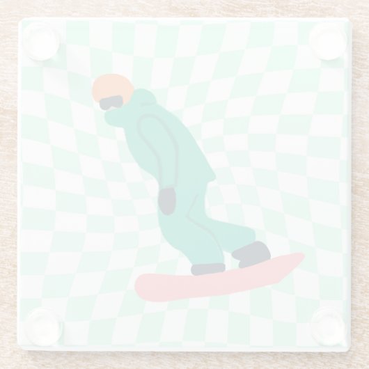 Freeride Snowboarder in grünem Anzug Checkered Glasuntersetzer (Rückseite)