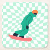 Freeride Snowboarder in grünem Anzug Checkered Rechteckiger Pappuntersetzer (Vorderseite)