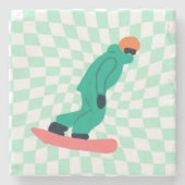 Freeride Snowboarder in grünem Anzug Checkered Steinuntersetzer (Vorderseite)