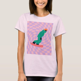 Freeride Snowboarder in grünem Anzug Checkered T-Shirt