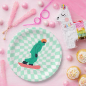 Freeride Snowboarder in grünem Anzug Schachtelminz Pappteller (Party)