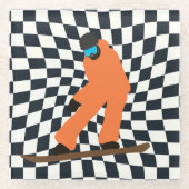 Freeride Snowboarder in Orange Anzug Checkered Glasuntersetzer (Vorderseite)