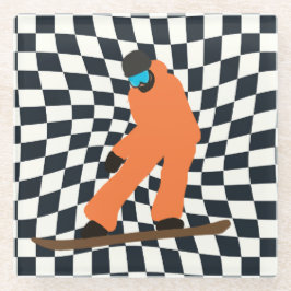 Freeride Snowboarder in Orange Anzug Checkered Glasuntersetzer