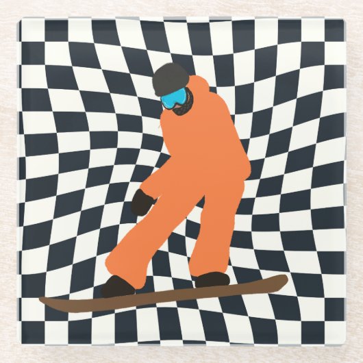 Freeride Snowboarder in Orange Anzug Checkered Glasuntersetzer (Vorderseite)
