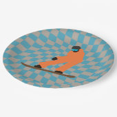 Freeride Snowboarder in Orange Anzug Checkered Pappteller (Schrägansicht)