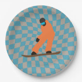 Freeride Snowboarder in Orange Anzug Checkered Pappteller (Vorderseite)