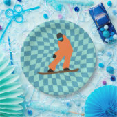 Freeride Snowboarder in Orange Anzug Checkered Pappteller (Party)