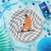 Freeride Snowboarder in Orange Anzug Checkered Pappteller (Party)