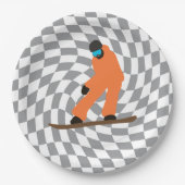 Freeride Snowboarder in Orange Anzug Checkered Pappteller (Vorderseite)