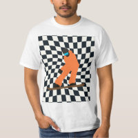 Freeride Snowboarder in Orange Anzug Checkered