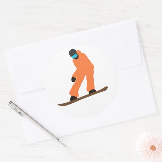 Freeride Snowboarder in Orange Anzug Illustration Runder Aufkleber (Umschlag)