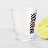 Freeride Snowboarder Orange Anzug geprüft Schnapsglas (Links)