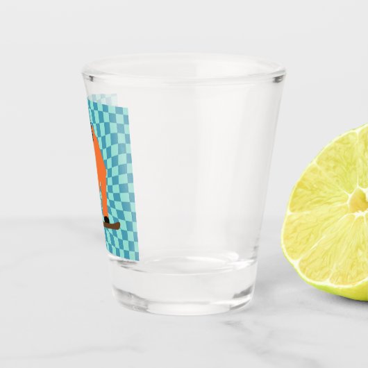 Freeride Snowboarder Orange Anzug geprüft Schnapsglas (Rechts)