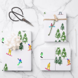 Freeride Snowboarder Snowboarden Illustration Geschenkpapier Set