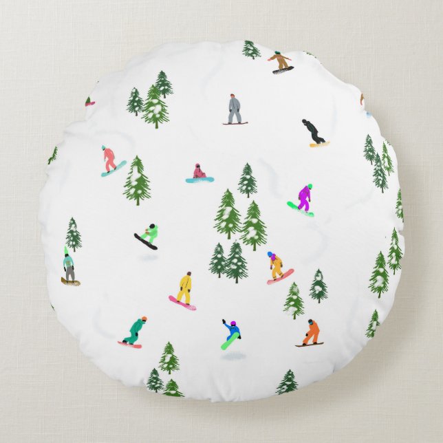 Freeride Snowboarder Snowboarden Illustration Rundes Kissen (Vorderseite)