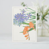 Freesia Blume Japanese Woodblock Art von Tanigami Einladung (Stehend Vorderseite)