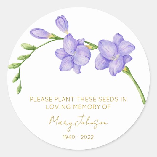 Freesia-Gedenk-Funeral-Samenpackung Runder Aufkleber (Vorderseite)