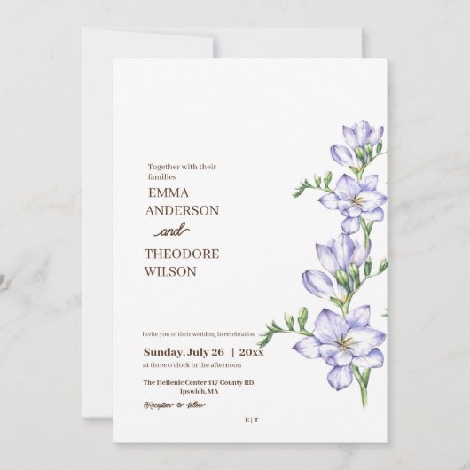Freesia Minimalistisch Modern Beautiful Floral Wed Einladung (Vorderseite)