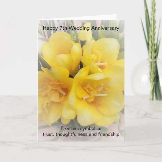 Freesias Personalisiert 7. Hochzeitskarte Karte (Vorderseite)