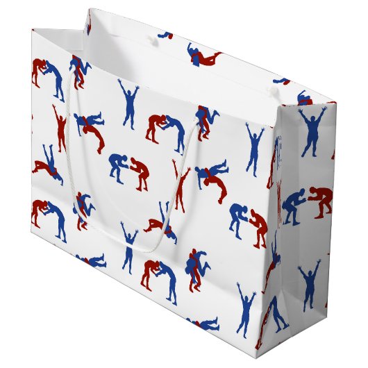 Freestyle Greco Roman Wrestling Pattern Große Geschenktüte (Vorderseite Schrägansicht)