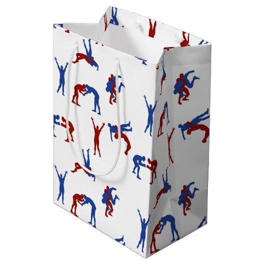 Freestyle Greco Roman Wrestling Pattern Mittlere Geschenktüte (Rückseite Schrägansicht)